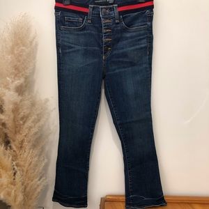 Veronica Beard Carolyn 10 Baby Boot Striped Waist band Cropped Jean EUC